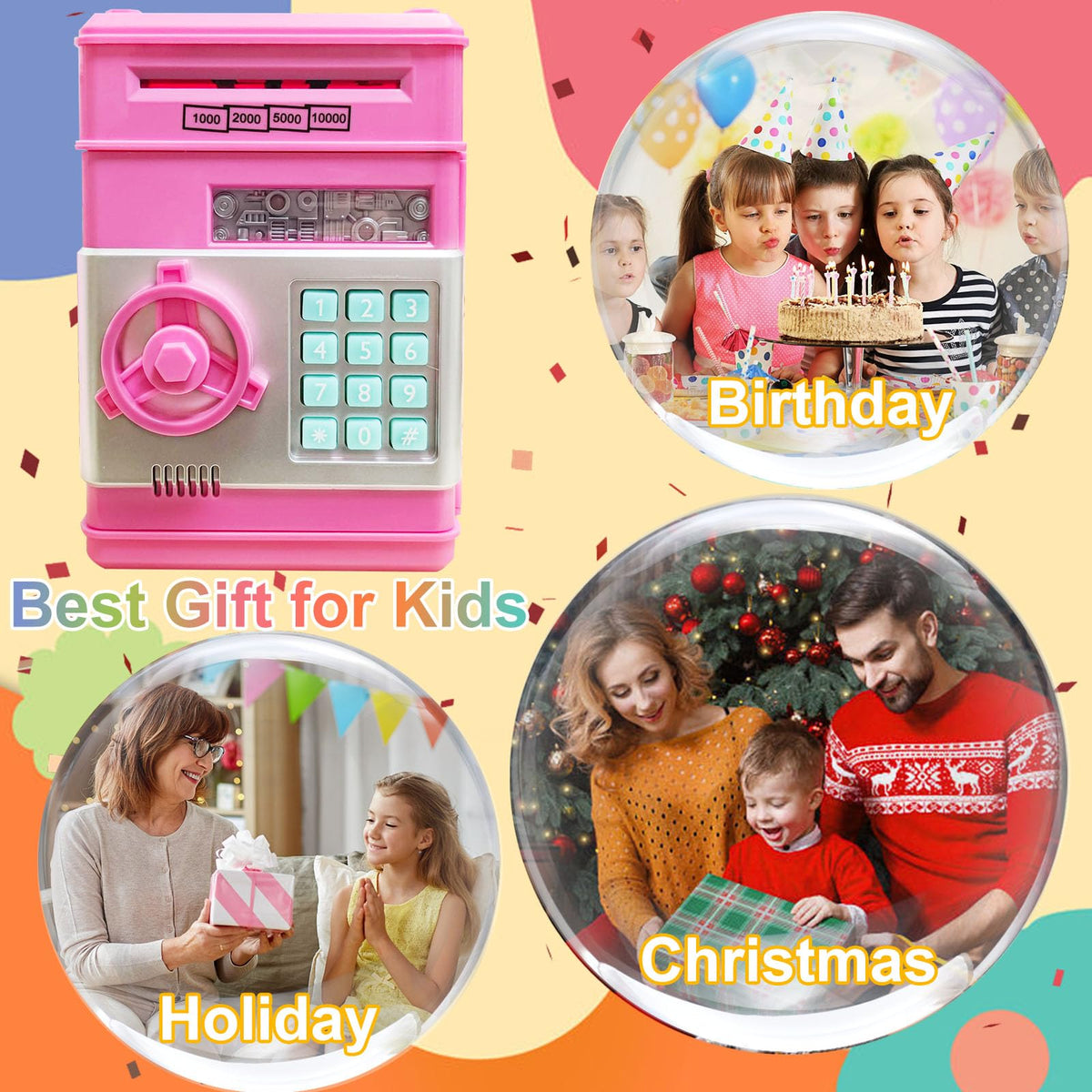 Totola child learning money habits beside the piggy bank