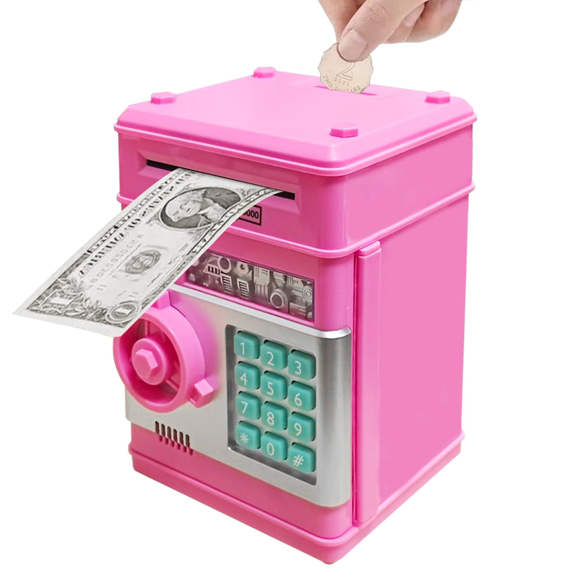 Totola piggy bank exterior in deep pink for saving with style