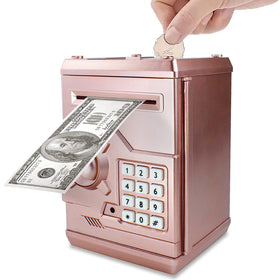 Totola Piggy Bank mini ATM in rose gold with cash inlet for simple saving