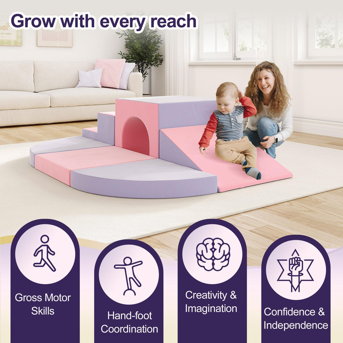 TOTPLAY soft foam mats provide cushioned landing and stacking fun