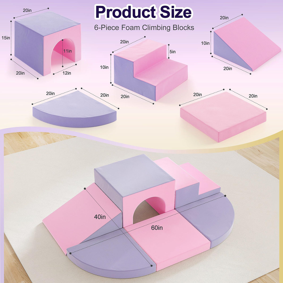 TOTPLAY foam climbing blocks stairs in pink and purple promote crawling and balance