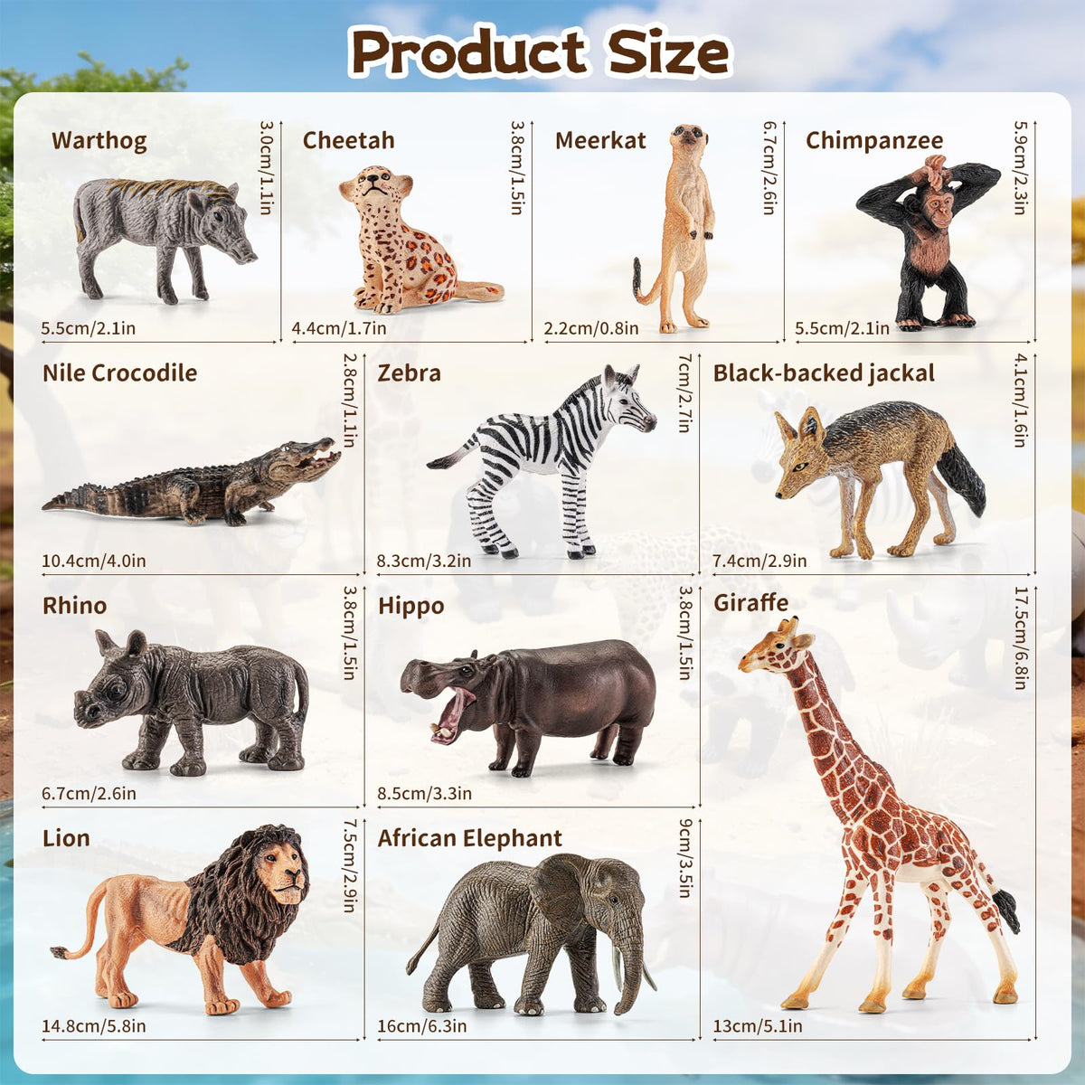 Totsmile 12-piece safari figurine giraffe with textured paint for sensory play.