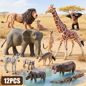 Totsmile 12-piece safari figurine hippo with rounded body for tactile play.