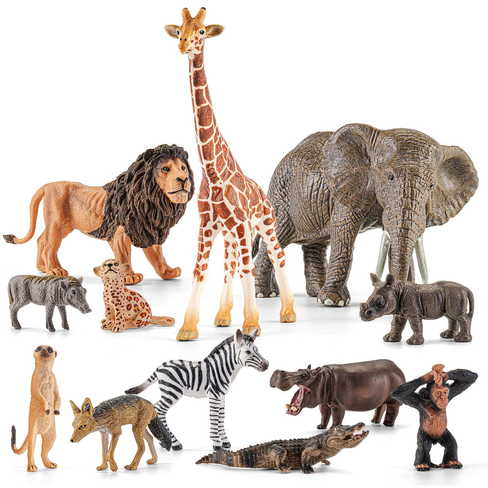 Totsmile 12-piece safari figurine lion for imaginative play and wildlife learning at home.