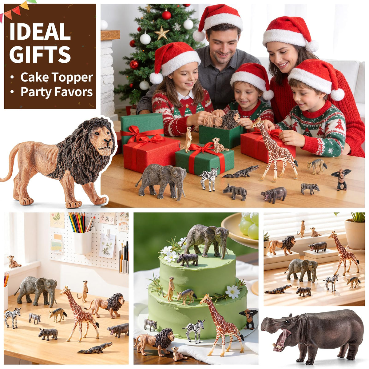 Totsmile 12-piece safari figurine rhino emphasizes sturdy silhouette for durable tabletop adventures.