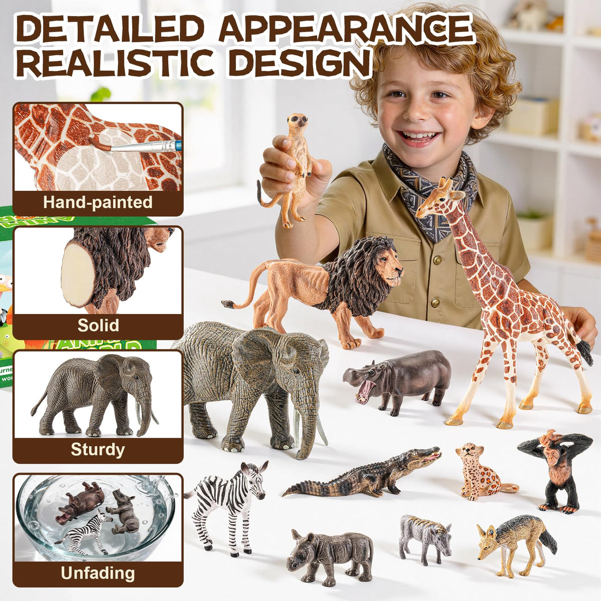 Totsmile 12-piece safari figurine zebra with bold stripes for storytelling in playrooms.