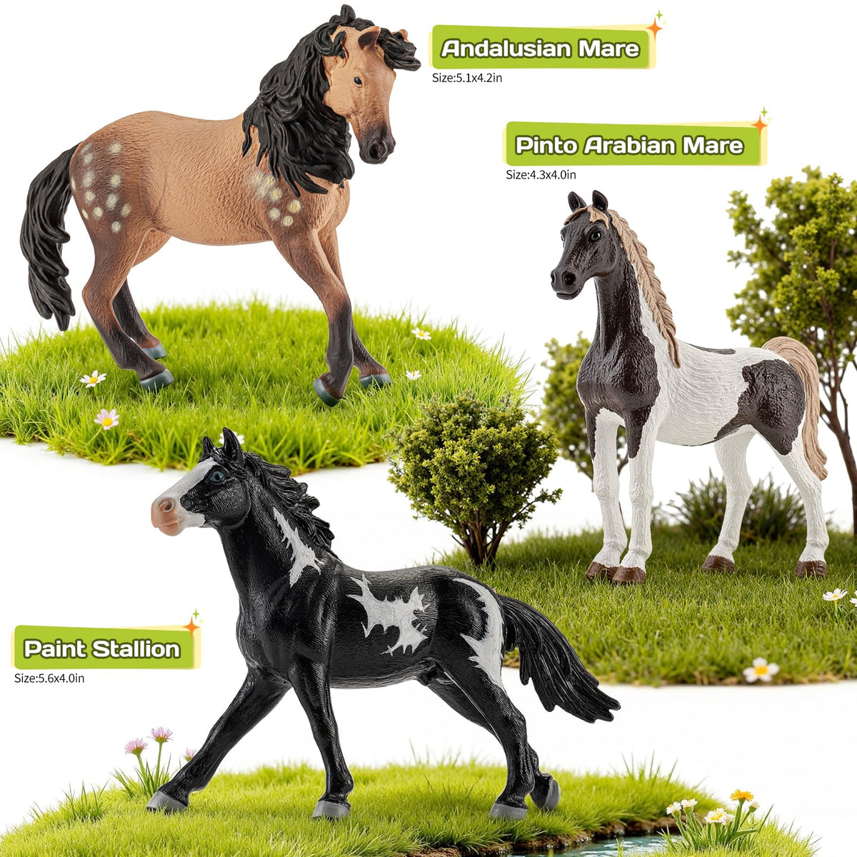 Totsmile white and black paint stallion figurine for playful display