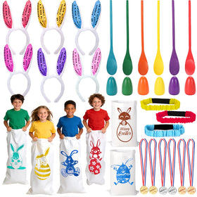 Totstio Easter sack race bags with bunny designs for backyard play