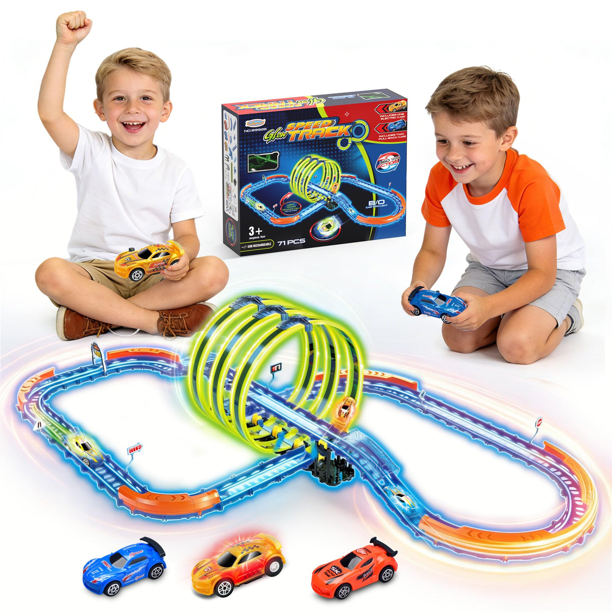 Toulepound glow-slot-car-track-71pcs complete set ready for luminous racing fun