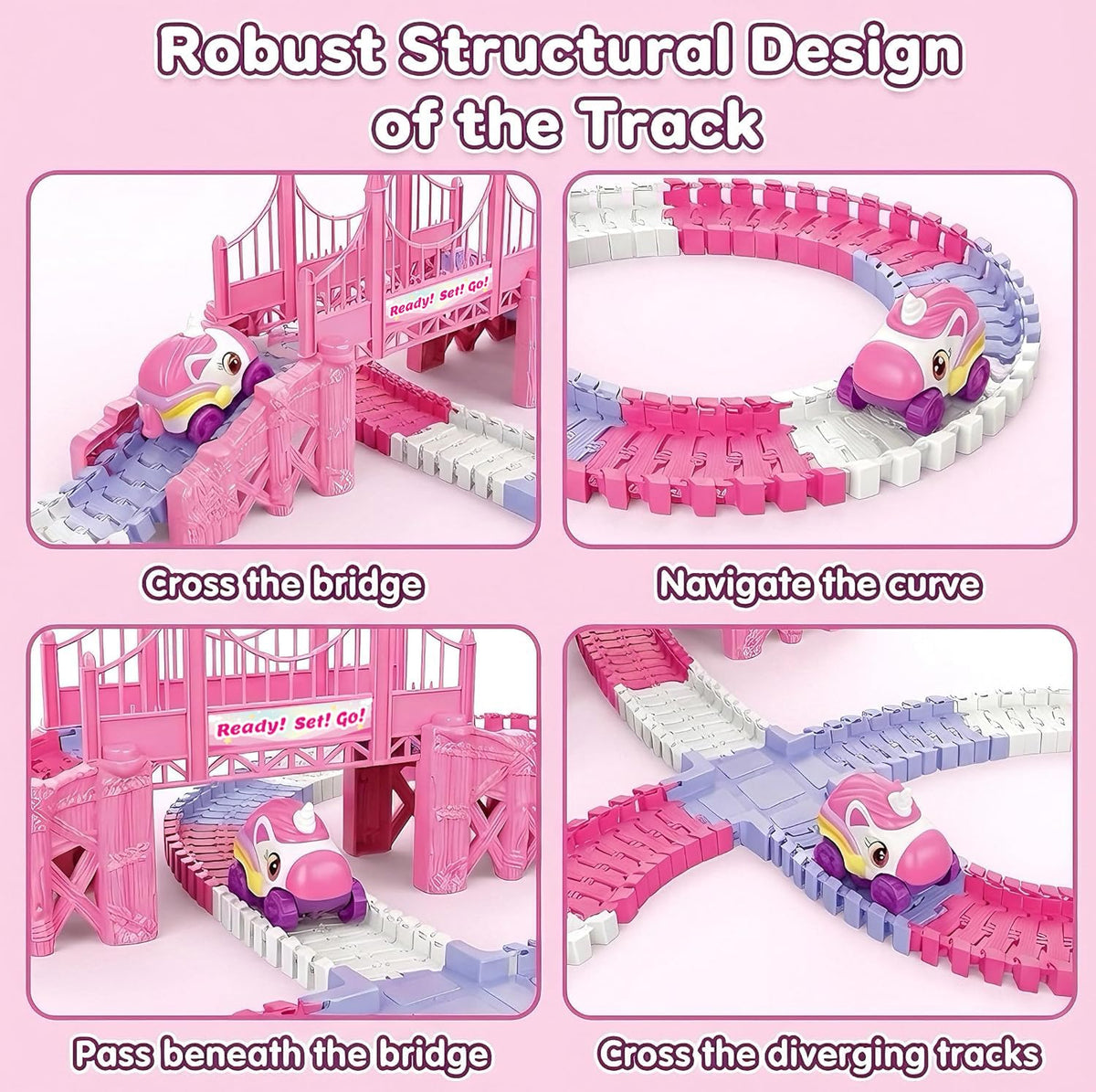Toulepound Race Track pink tracks offer flexible setup for unique designs.