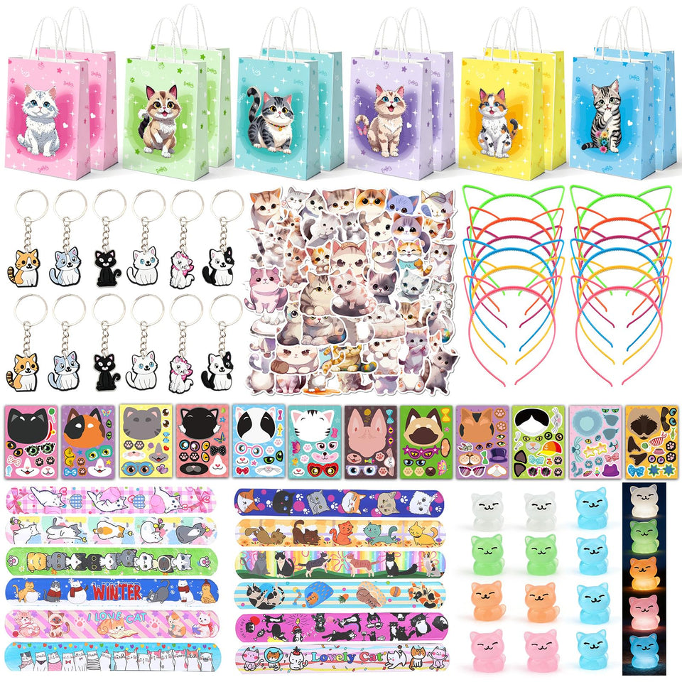 TOUPONS 122PCS cat party favors set with assorted items