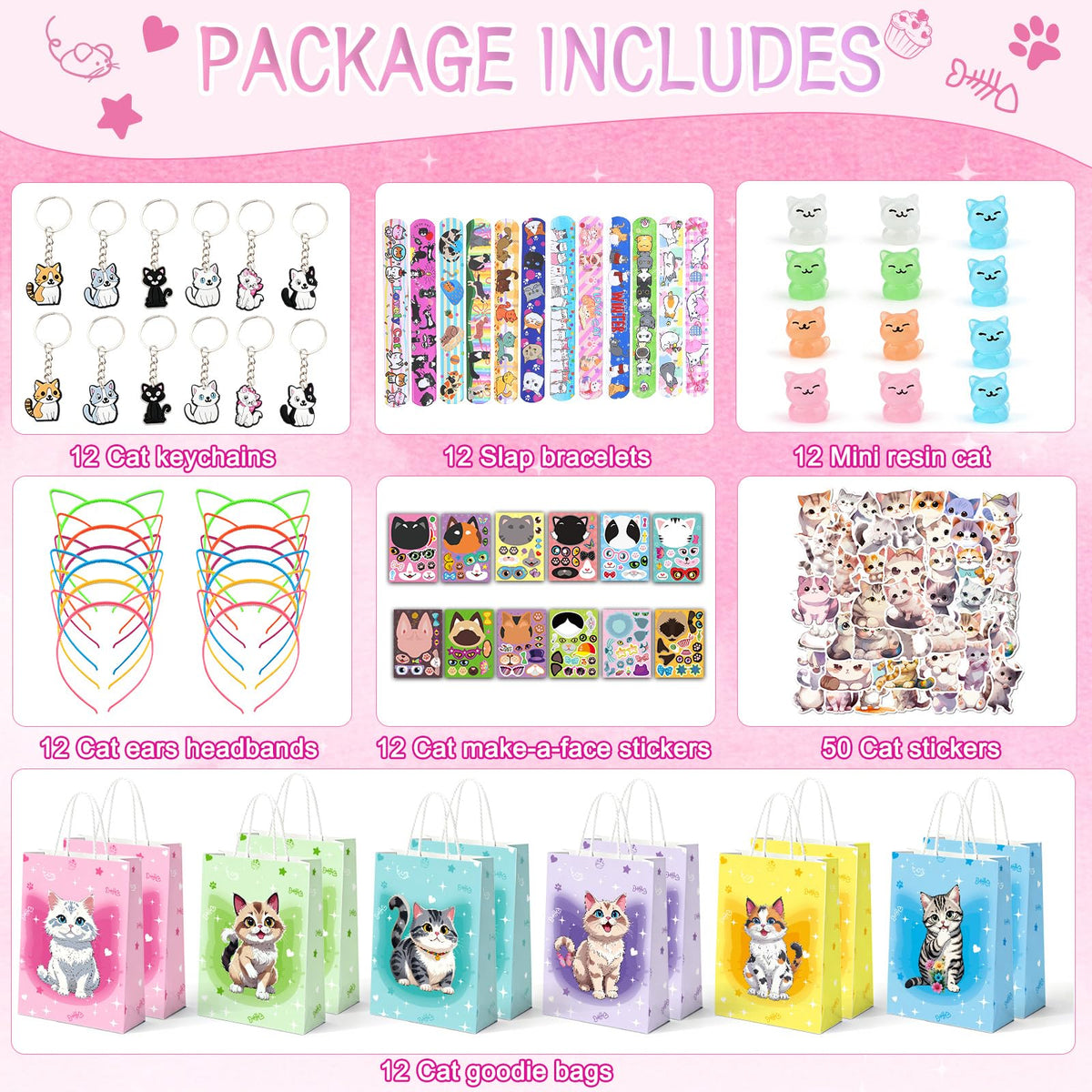 TOUPONS cat goodie bags for party favor packaging