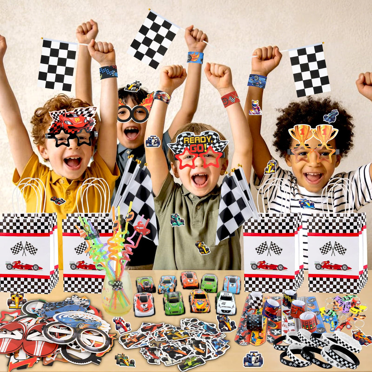 TOUPONS race car checkered flag serves as a parade prop and decor accent