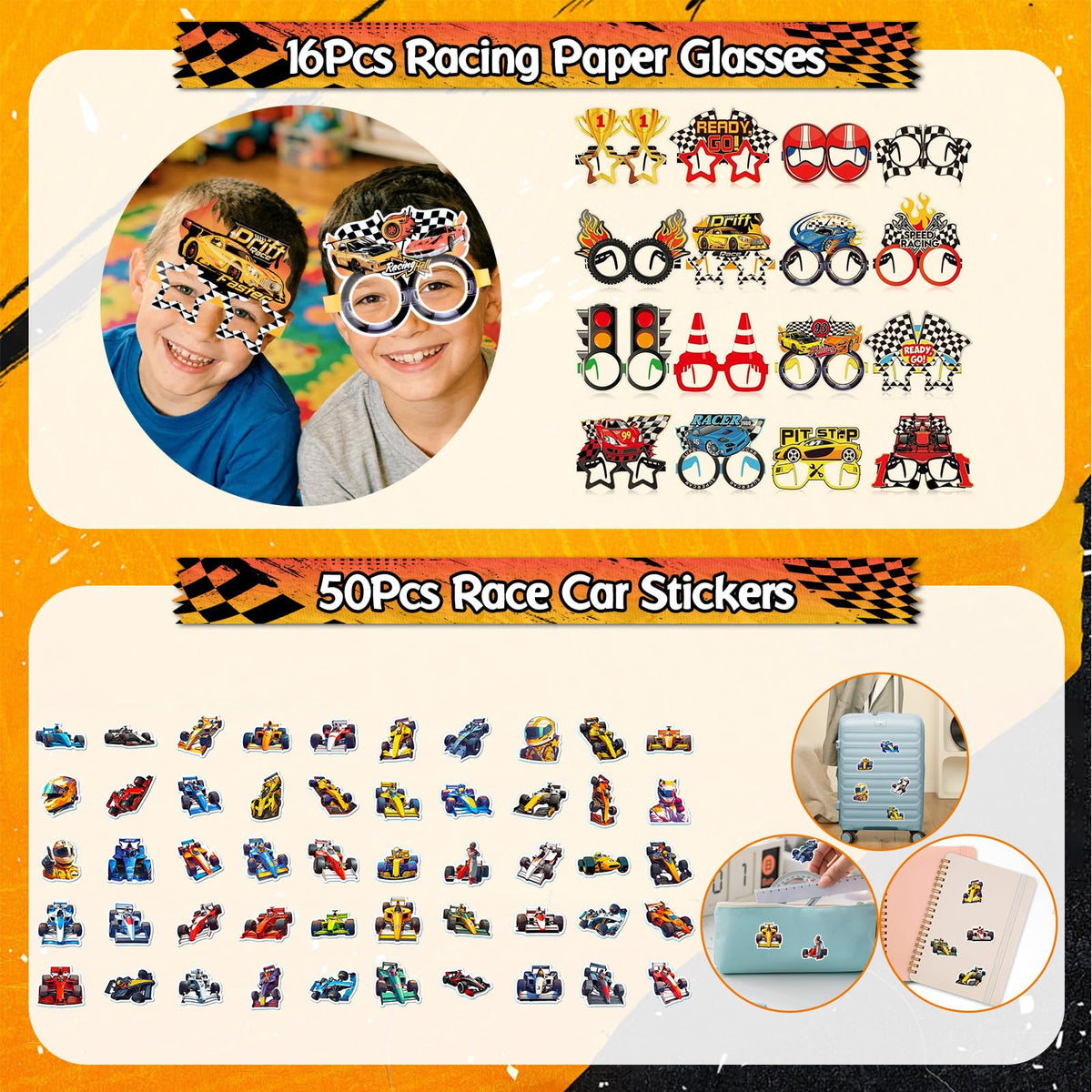 TOUPONS race car stickers offer versatile decorating options for goodie bags