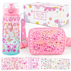 TOUPONS water bottle with gems stickers, perfect for school and play.