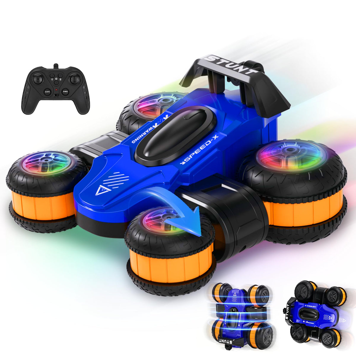 Toupus high-speed RC car front view with bright blue shell for thrilling play.