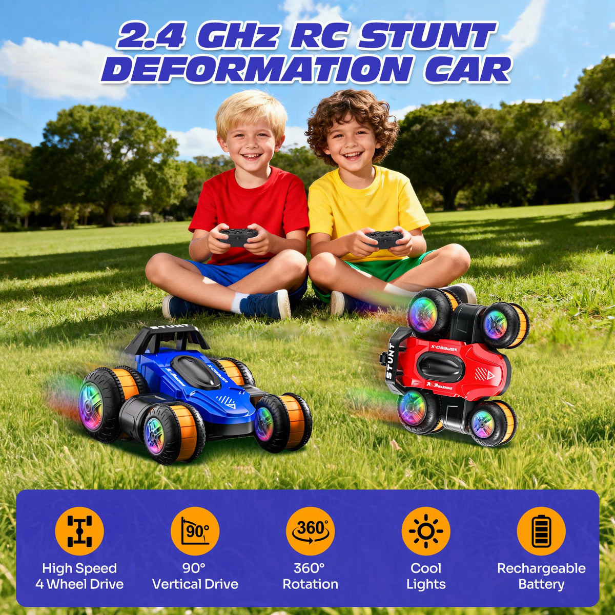 Toupus high-speed RC car side view highlighting durable shell for outdoor use.