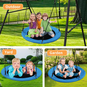 Tovini saucer swing suits 2–3 kids for shared outdoor fun.