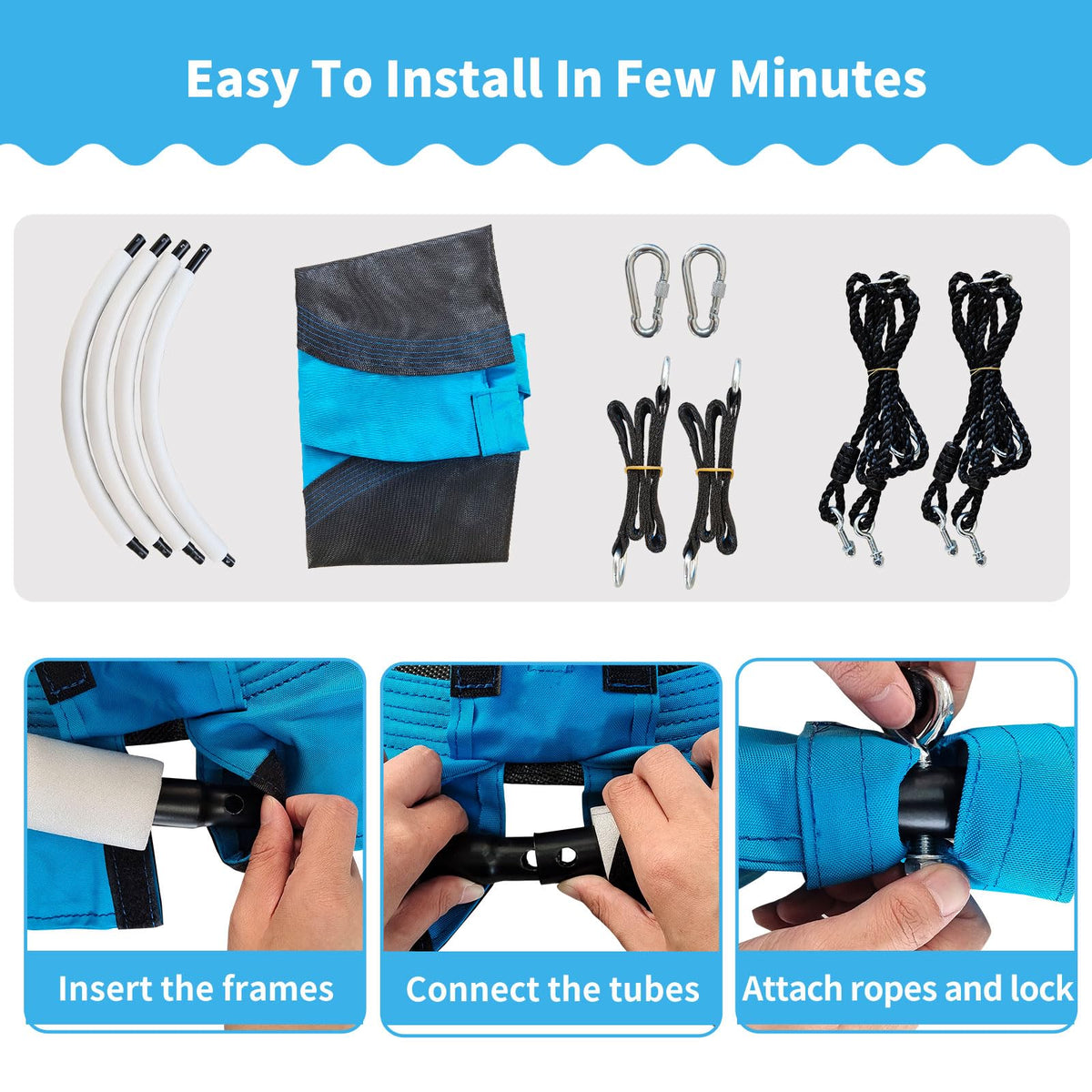 Tovini saucer swing comes with easy-installation hardware for quick setup.