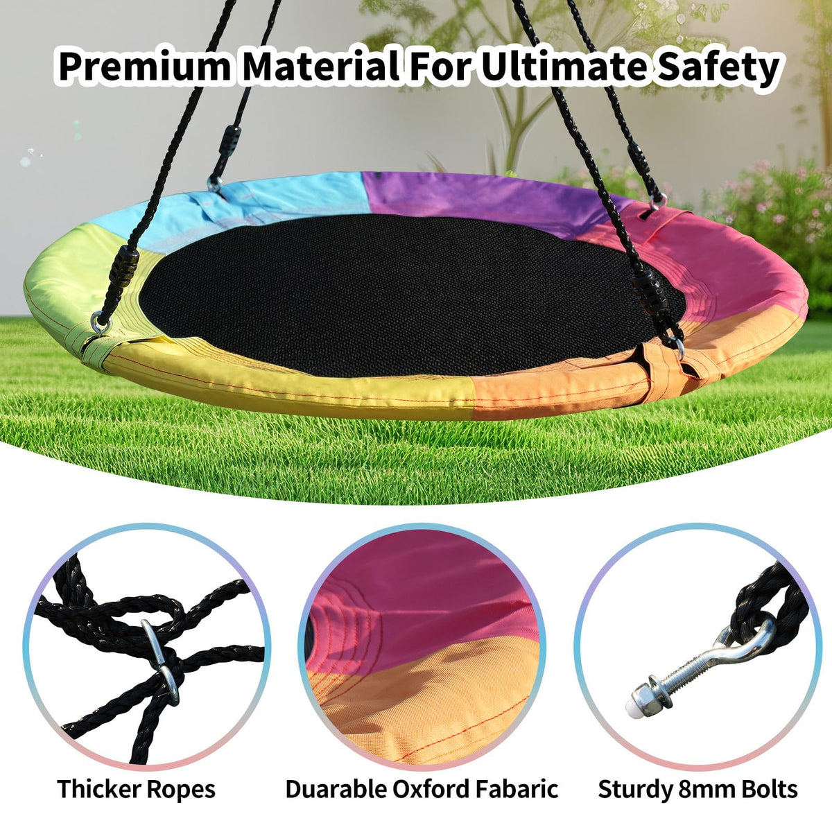 Tovini heavy duty rope system ensures secure hanging for backyard fun