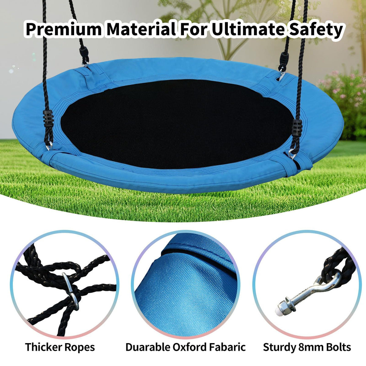 Tovini saucer swing reinforced steel frame for sturdy, long-lasting support.