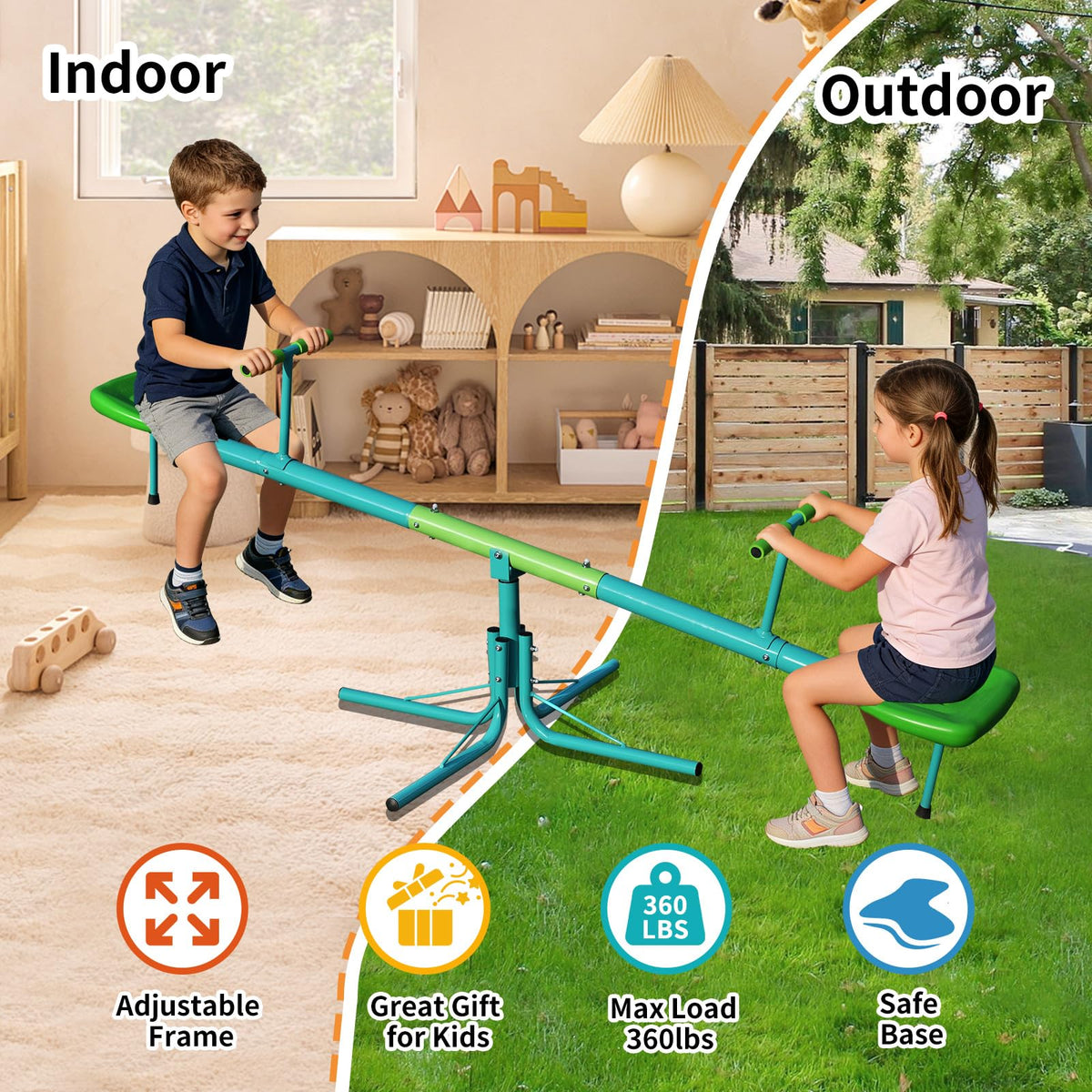TOVINI teeter totter ages 4–12 encourages balance and teamwork outdoors