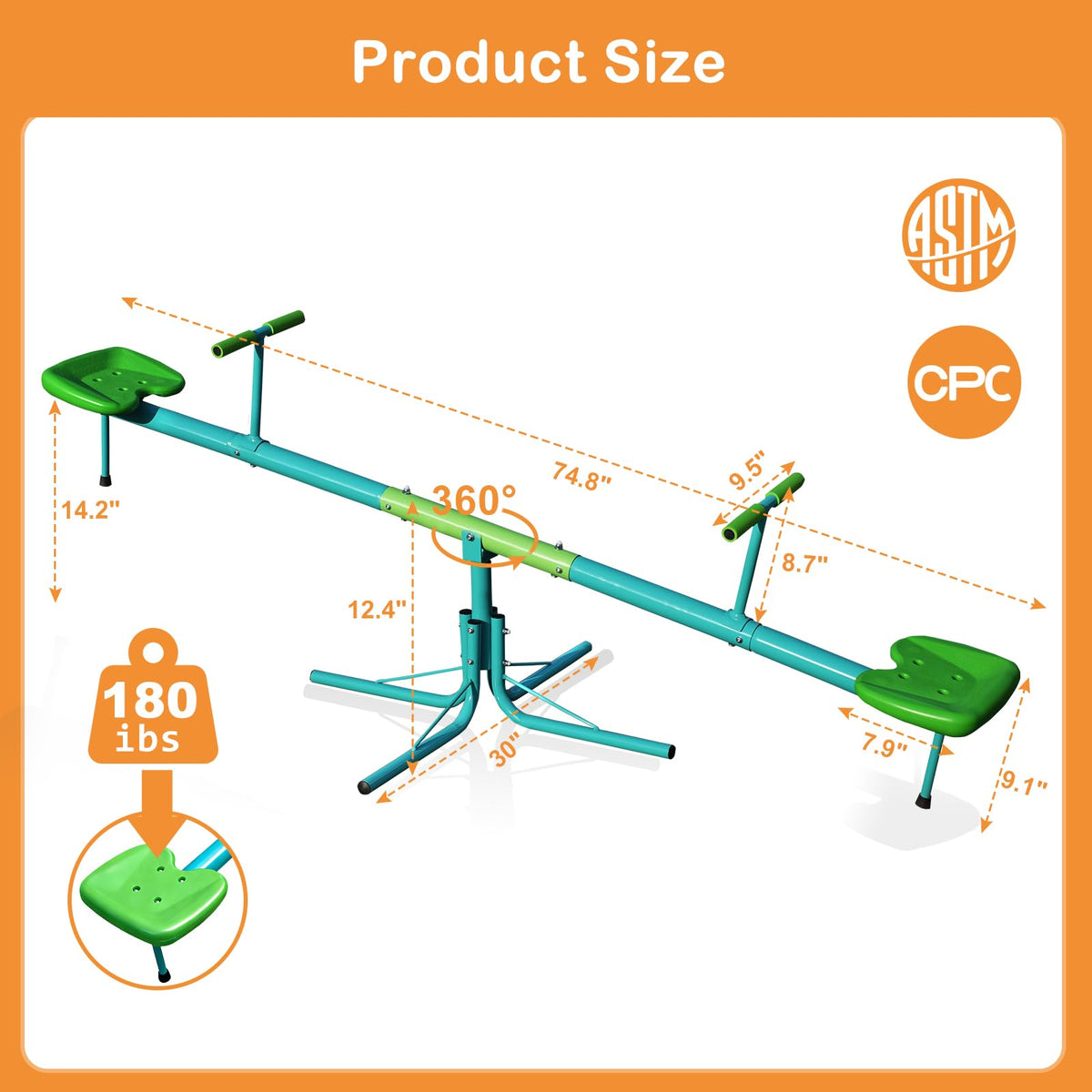 TOVINI teeter totter steel frame with widened base for stability