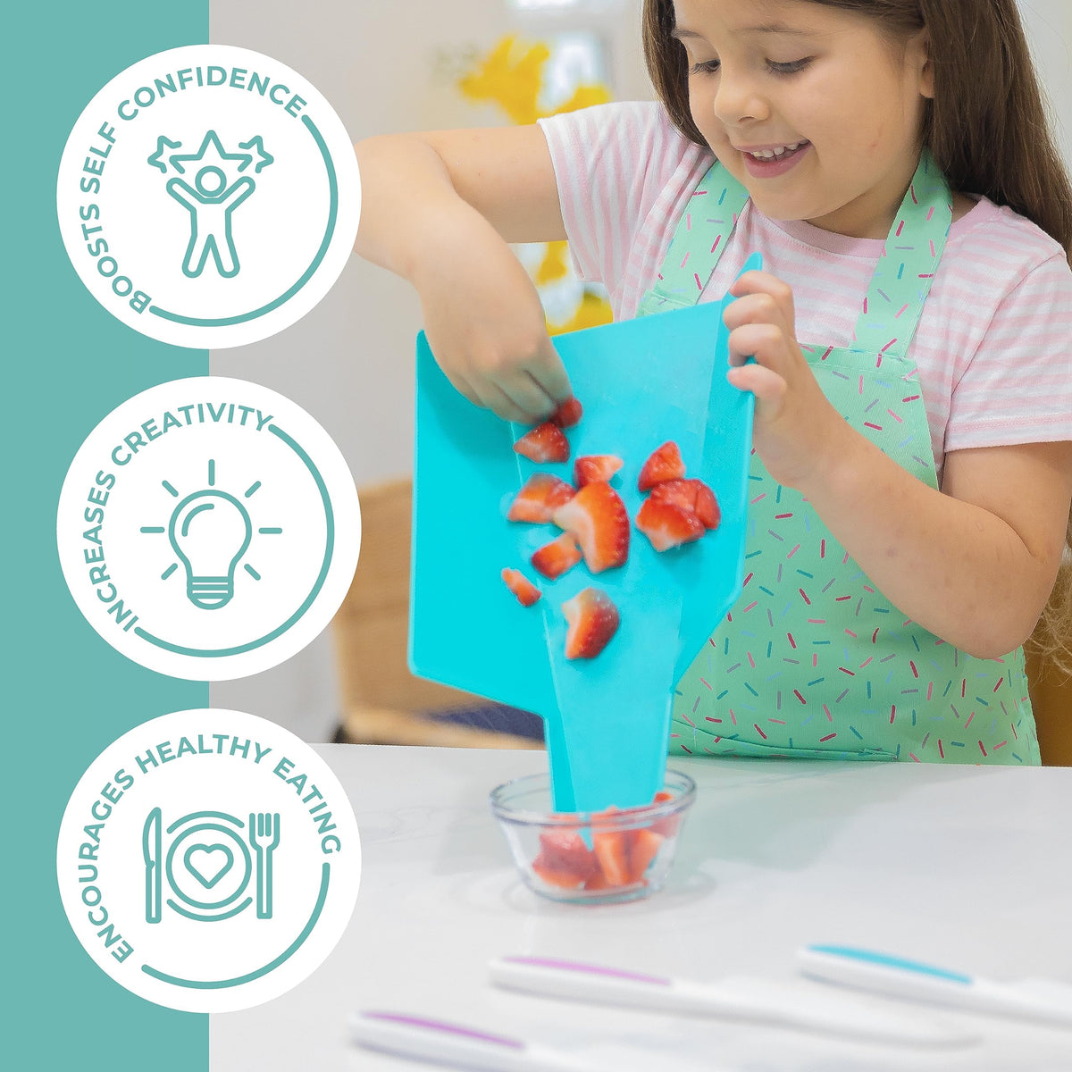 Tovla Jr safety features protect little hands during chopping practice.