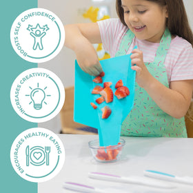Tovla Jr safety features protect little hands during chopping practice.