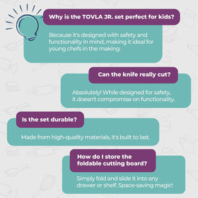 Tovla Jr Montessori-inspired tools promote independent cooking skills.