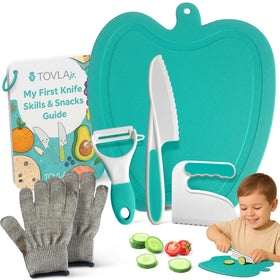Tovla Jr toddler knife cuts real fruit safely for parent-guided cooking.