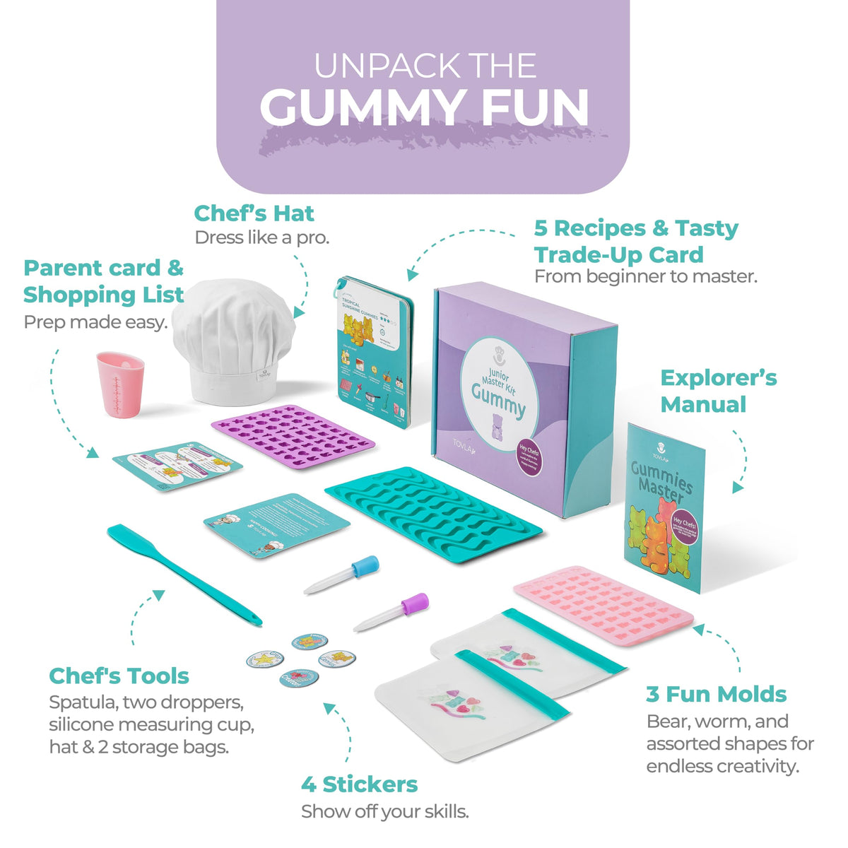 Tovla Jr assorted molds for varied gummies and sensory play