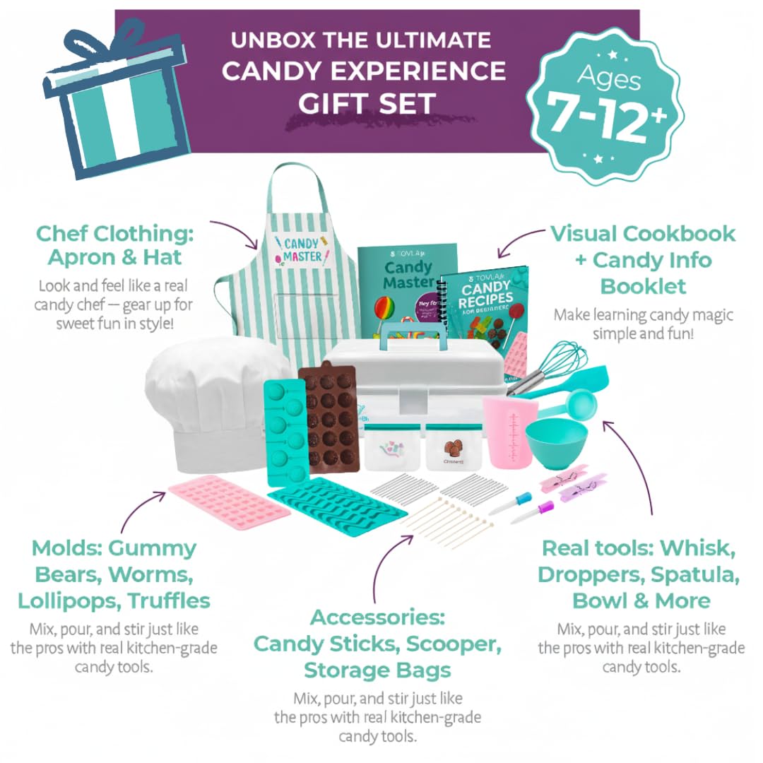 Tovla Jr visual recipe cards guide gummies and chocolates confidently.