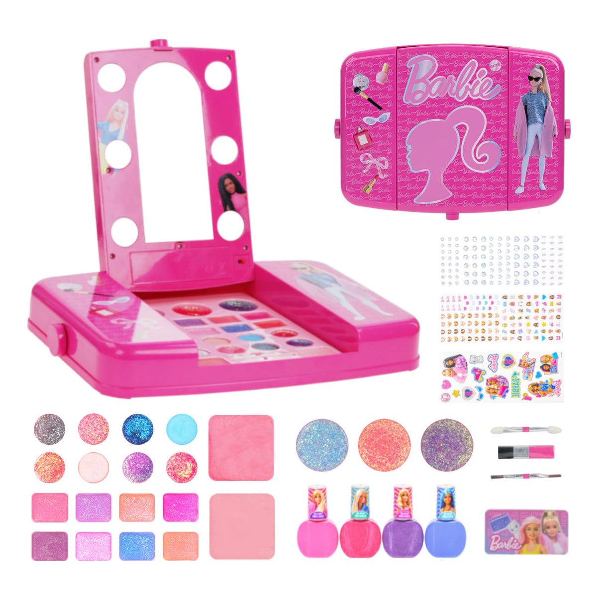 Townley Girl Barbie vanity with light-up mirror for magical play moments.