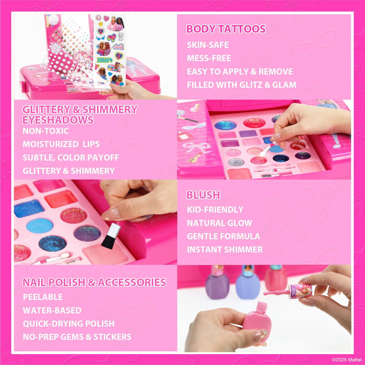 Townley Girl Barbie cosmetic brushes for easy, safe makeup application.