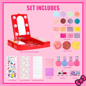 Open vanity showing lip gloss wells and playful accessories for imaginative styling.