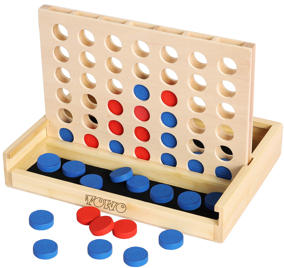 TOWO wooden 4-in-a-row box with a durable bamboo case for lasting play.