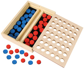 TOWO wooden 4-in-a-row discs set ready for quick setup.