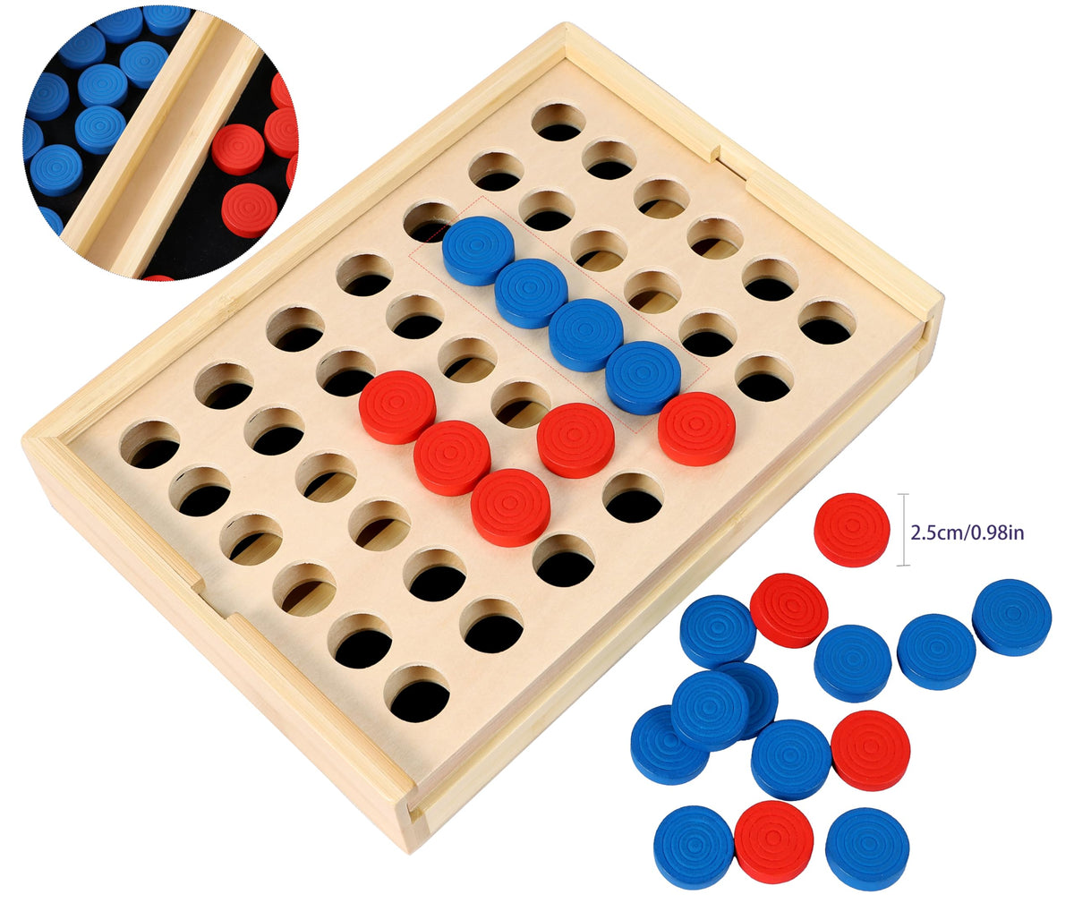 TOWO wooden 4-in-a-row frame provides sturdy play surface.
