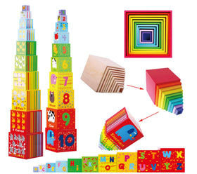 TOWO wooden stacking boxes in bright colors for sorting play