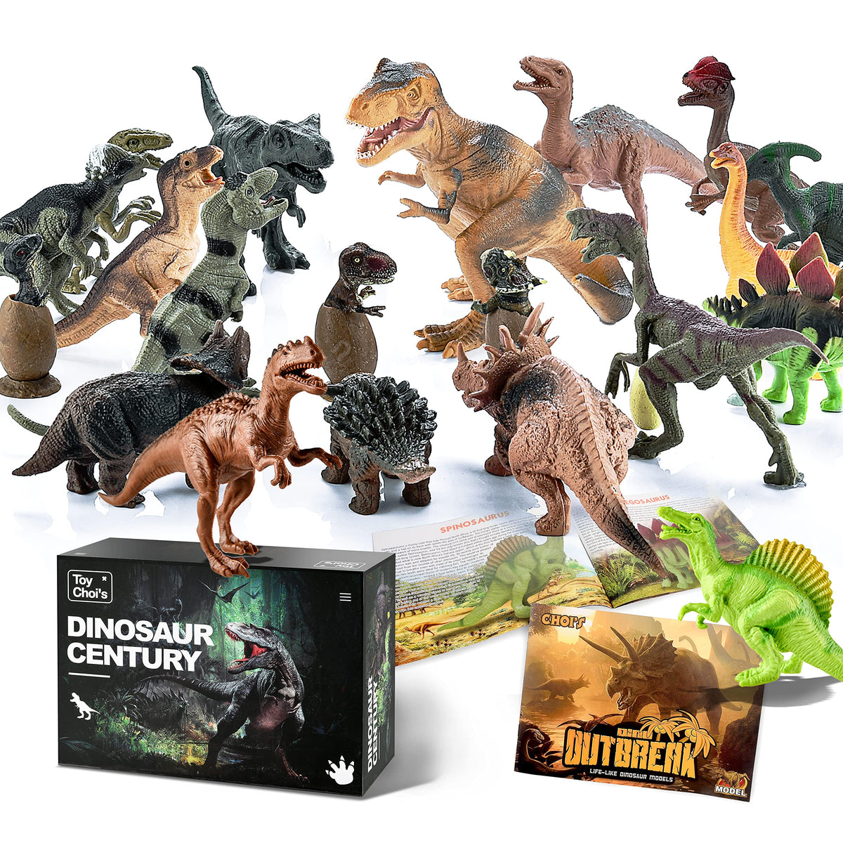 Toy Choi's 20-pack dinosaur figures for imaginative play with durable, safe plastic.