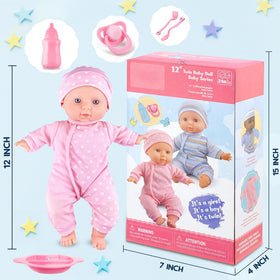 Toy Choi's dolls with bowl, fork, and spoon for mealtime role-play.