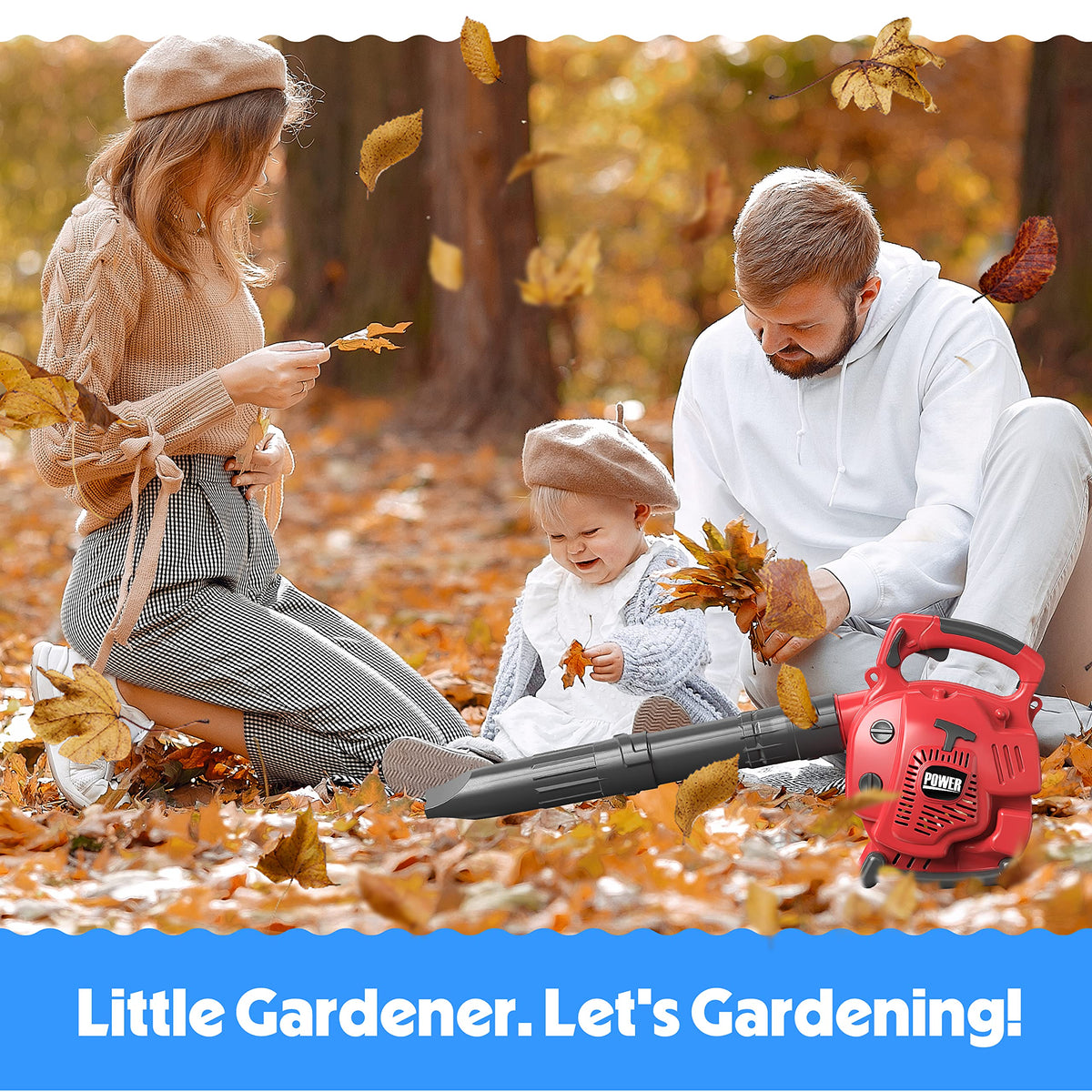 Toy Choi's Kids Leaf Blower operating sound enhances pretend play realism