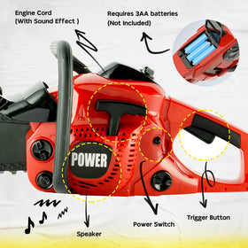 Toy Choi's toy chainsaw handheld design for easy outdoor pretend gardening.