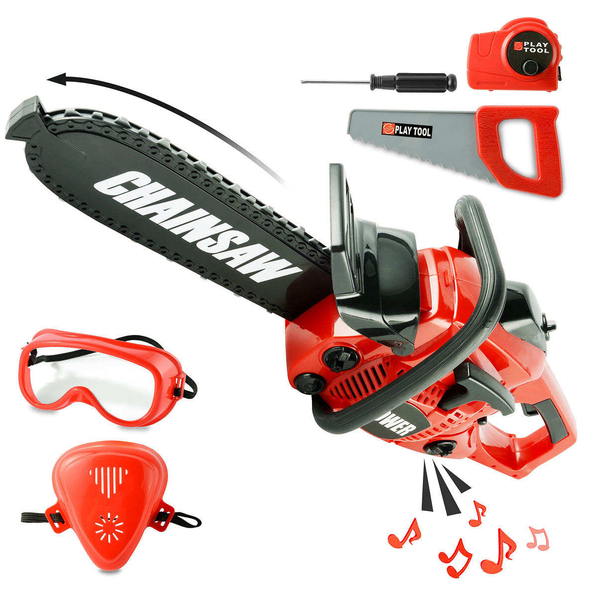 Toy Choi's toy chainsaw realistic start engine sound enhances pretend play.