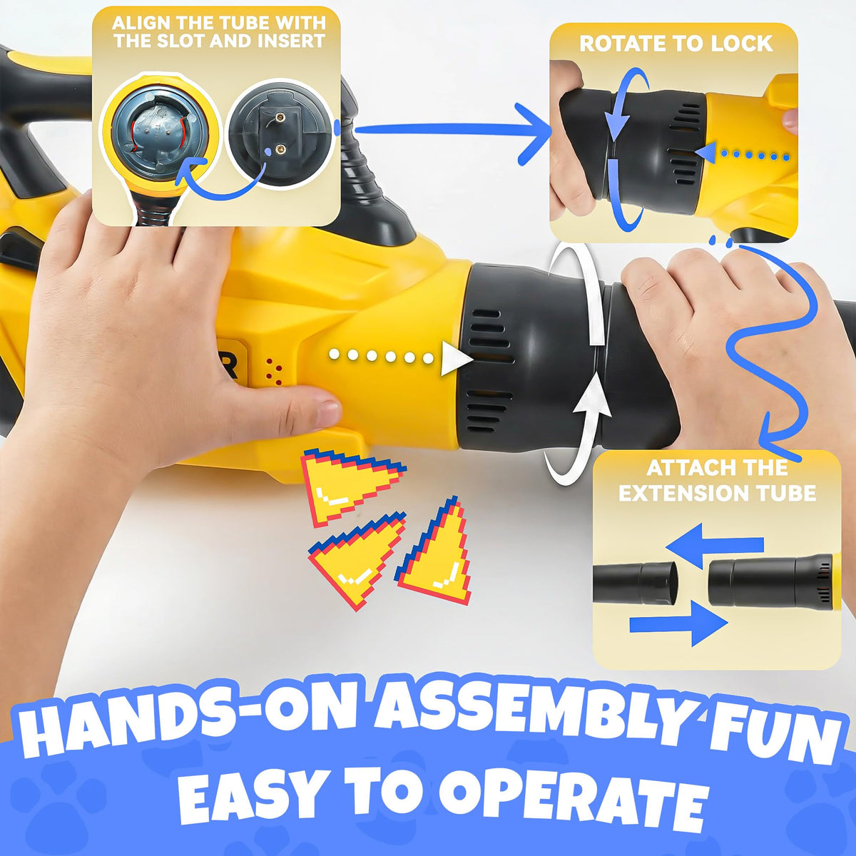 Toy Choi's Toy Leaf Blower extendable tube adds reach for bigger plays.