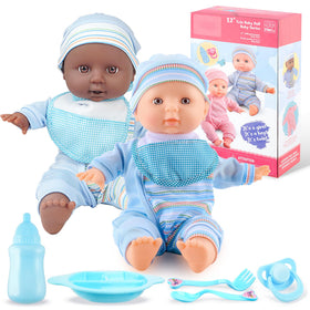 Toy Choi's Twin Baby Dolls in blue outfits for imaginative play