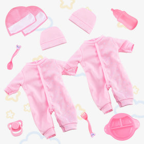 Toy Choi's twin dolls in pink outfits support interactive dress-up and care play.