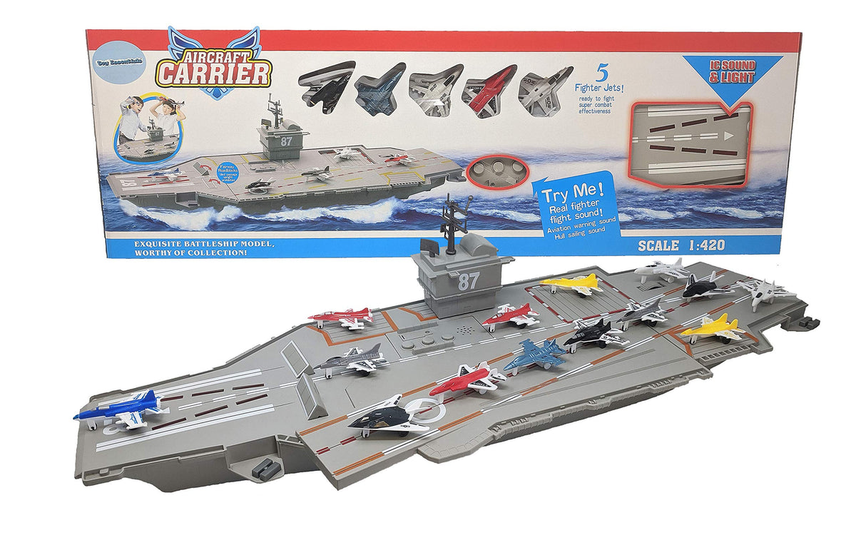 Toy Essentials 30-inch aircraft carrier with light-up runway for immersive play