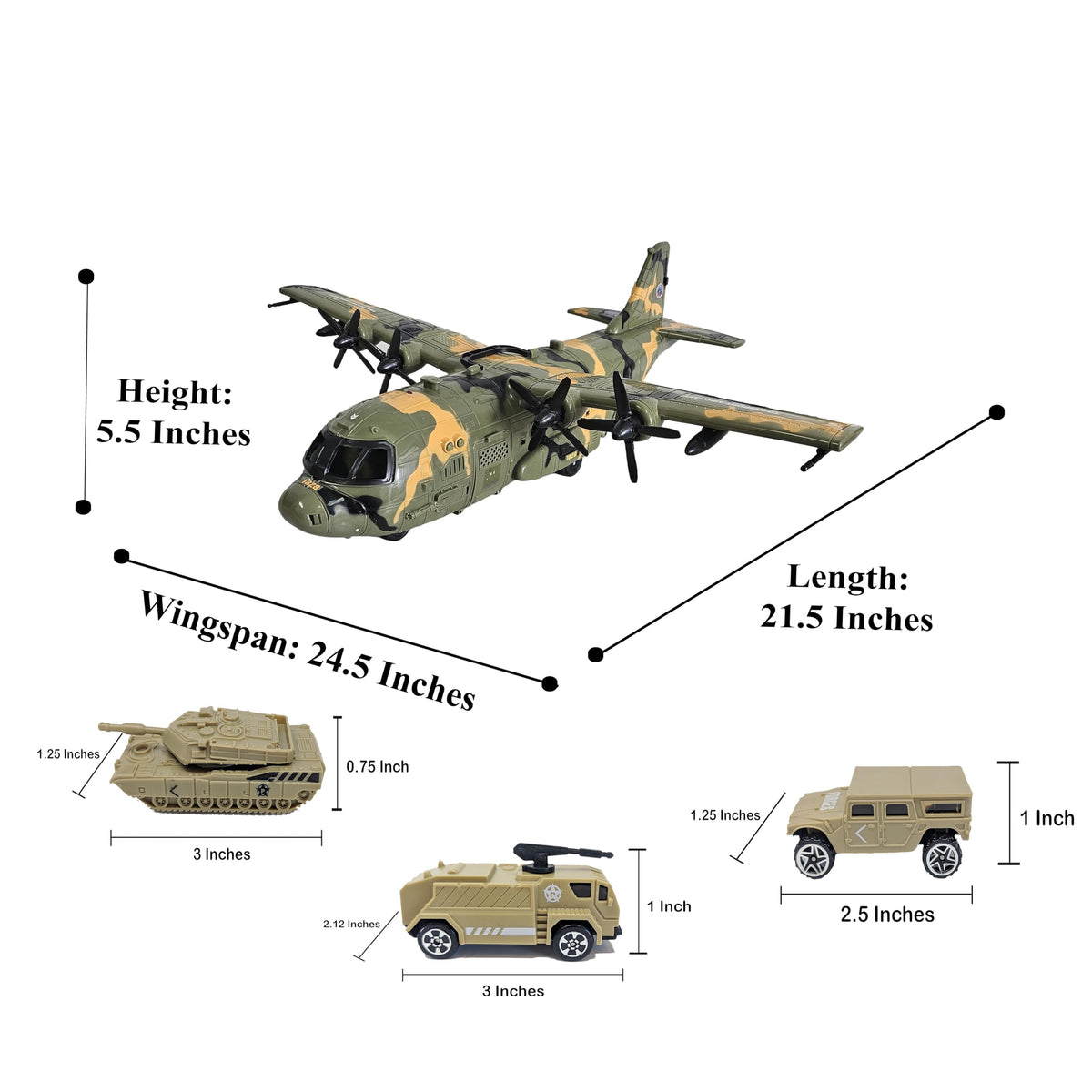 Toy Essentials C130 cargo hatch opens to unload vehicles for dynamic stories